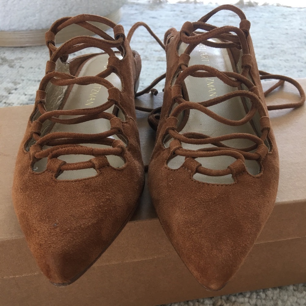 Stuart Weitzman Brown Suede ballet lace up Flats